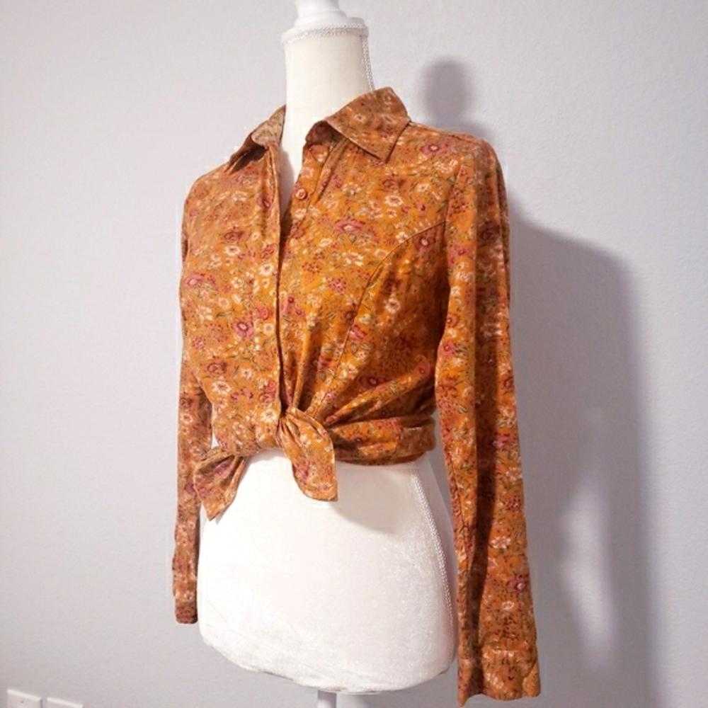 Lemon grass Button down shirt s boho floral - Picture 6 of 13